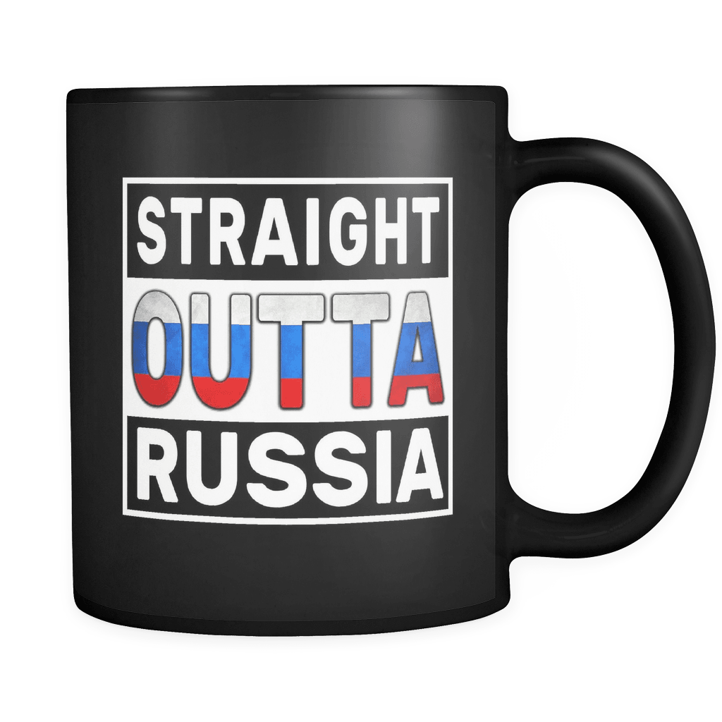 RobustCreative-Straight Outta Russia - Russian Flag 11oz Funny Black Coffee Mug - Independence Day Family Heritage - Women Men Friends Gift - Both Sides Printed (Distressed)