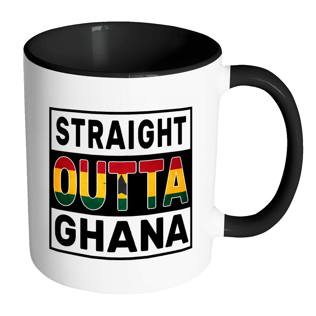 RobustCreative-Straight Outta Ghana - Ghanaian Flag 11oz Funny Black & White Coffee Mug - Independence Day Family Heritage - Women Men Friends Gift - Both Sides Printed (Distressed)