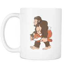 Load image into Gallery viewer, RobustCreative-Bigfoot Sasquatch Carrying Fox - I Believe I&#39;m a Believer - No Yeti Humanoid Monster - 11oz White Funny Coffee Mug Women Men Friends Gift ~ Both Sides Printed
