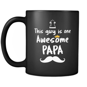 RobustCreative-One Awesome Papa Mustache - Birthday Gift 11oz Funny Black Coffee Mug - Fathers Day B-Day Party - Women Men Friends Gift - Both Sides Printed (Distressed)