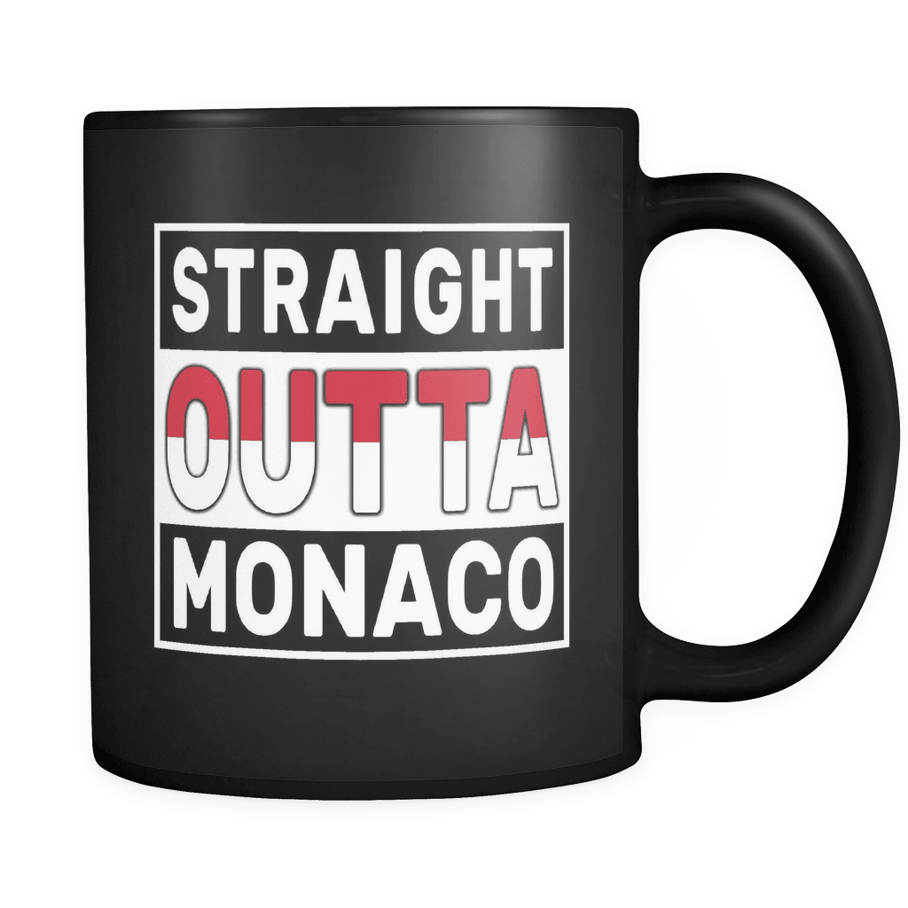 RobustCreative-Straight Outta Monaco - Monacan Flag 11oz Funny Black Coffee Mug - Independence Day Family Heritage - Women Men Friends Gift - Both Sides Printed (Distressed)