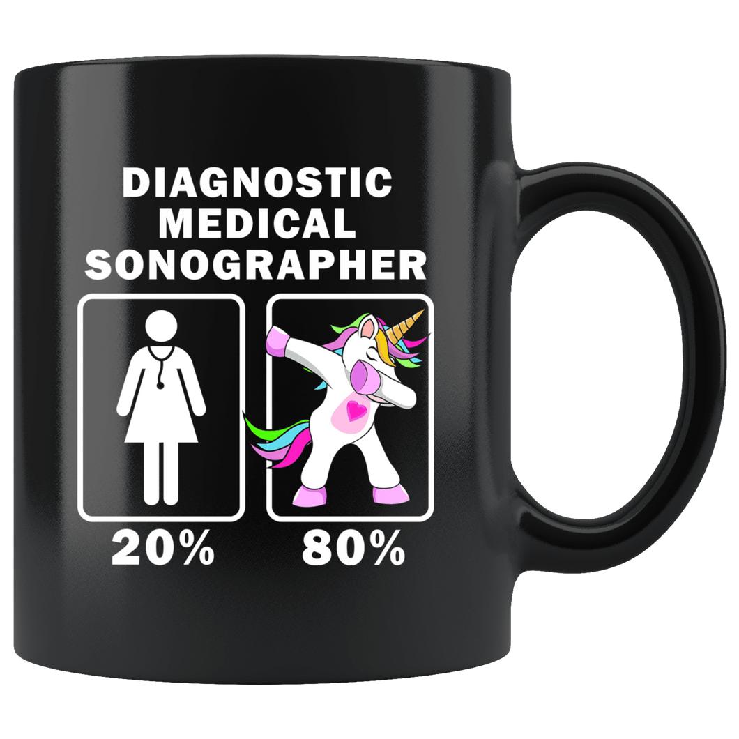 RobustCreative-Diagnostic Medical Sonographer Dabbing Unicorn 20 80 Principle Superhero Girl Womens - 11oz Black Mug Medical Personnel Gift Idea