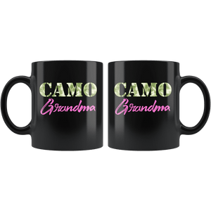 RobustCreative-Military Grandma Camo Camo Hard Charger Squared Away - Military Family 11oz Black Mug Retired or Deployed support troops Gift Idea - Both Sides Printed