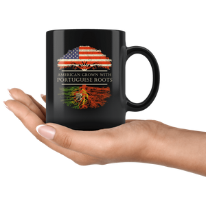 RobustCreative-Portuguese Roots American Grown Fathers Day Gift - Portuguese Pride 11oz Funny Black Coffee Mug - Real Portugal Hero Flag Papa National Heritage - Friends Gift - Both Sides Printed