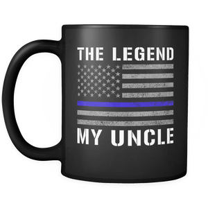 RobustCreative-Uncle The Legend American Flag patriotic Trooper Cop Thin Blue Line Law Enforcement Officer 11oz Black Coffee Mug ~ Both Sides Printed