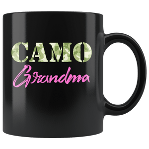 RobustCreative-Military Grandma Camo Camo Hard Charger Squared Away - Military Family 11oz Black Mug Retired or Deployed support troops Gift Idea - Both Sides Printed