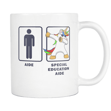 Load image into Gallery viewer, RobustCreative-Special Education Aide Dabbing Unicorn - Teacher Appreciation 11oz Funny White Coffee Mug - Graduation First Last Day Teaching Students - Friends Gift - Both Sides Printed
