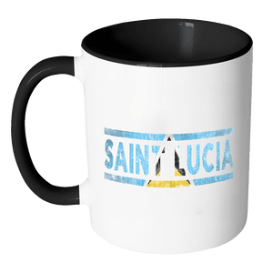 RobustCreative-Retro Vintage Flag Saint Lucian Saint Lucia 11oz Black & White Coffee Mug ~ Both Sides Printed