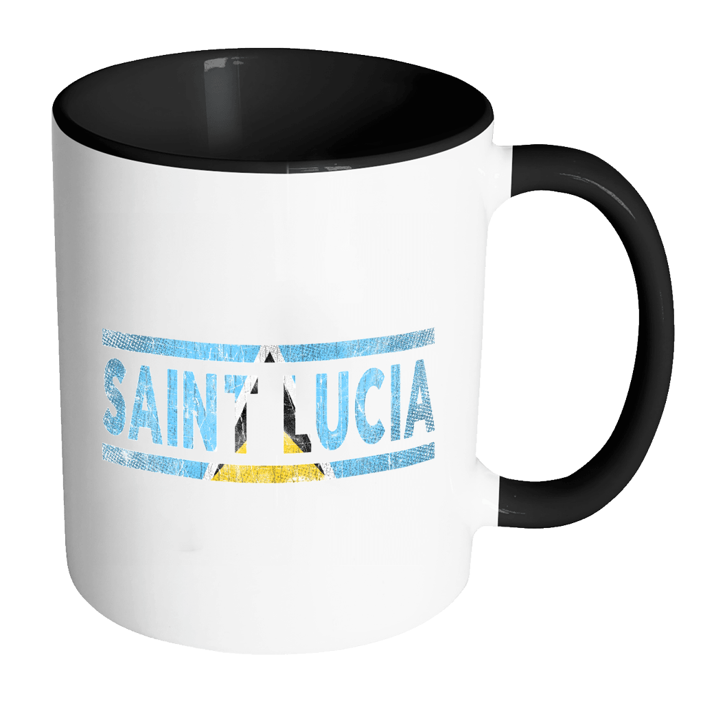 RobustCreative-Retro Vintage Flag Saint Lucian Saint Lucia 11oz Black & White Coffee Mug ~ Both Sides Printed