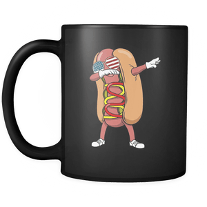 RobustCreative-Dabbing Hotdog BBQ - Merica 11oz Funny Black Coffee Mug - American Flag 4th of July Independence Day - Women Men Friends Gift - Both Sides Printed (Distressed)