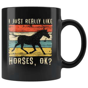 RobustCreative-Horse Girl Vintage I Just Really Like Riding Retro - Horse 11oz Black Mug Racing Lover Horseback Friesian Gift Idea - Both Sides Printed
