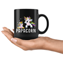 Load image into Gallery viewer, RobustCreative-Papacorn Dabbing Unicorn Dad And Baby Fathers Day Party Black 11oz Mug Gift Idea
