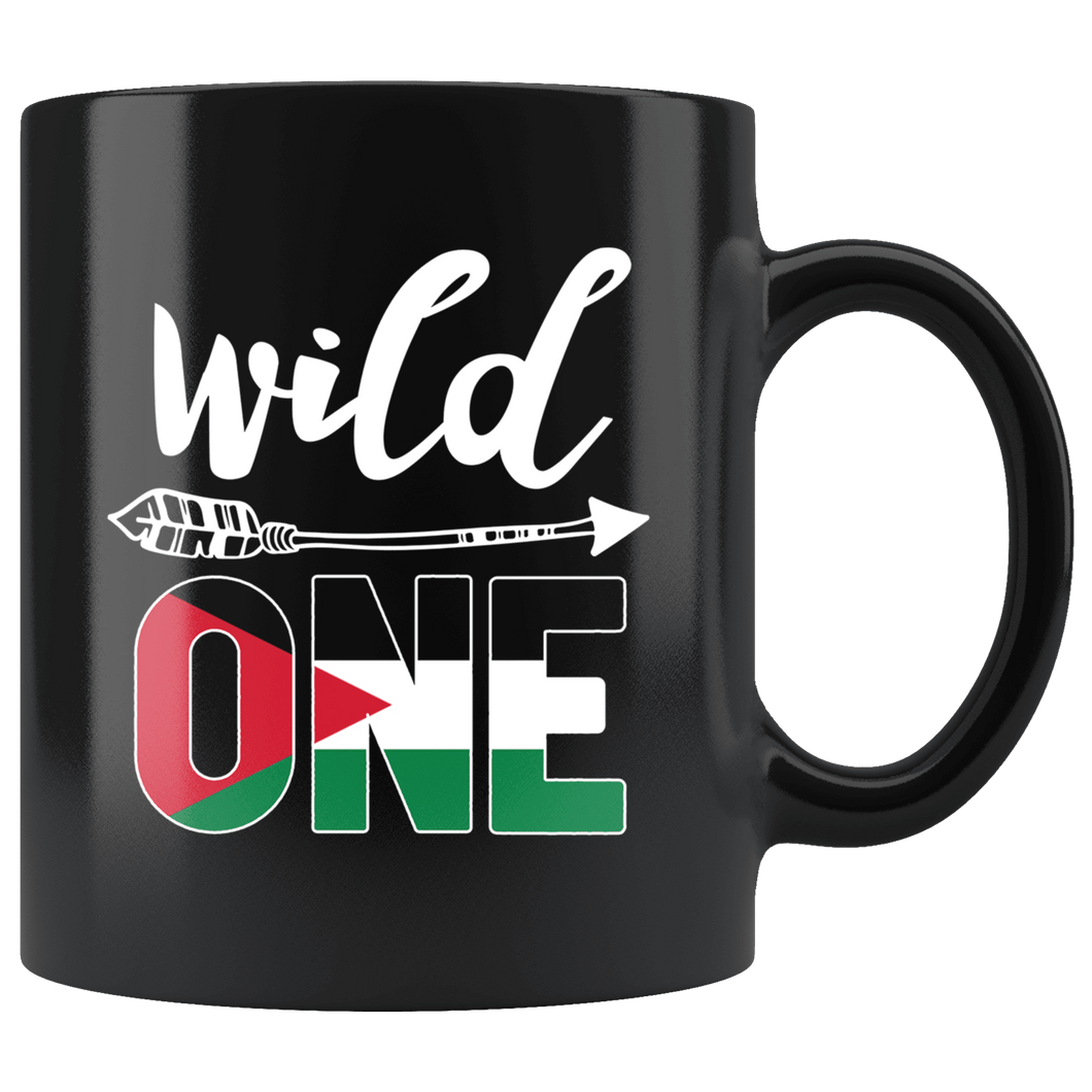 RobustCreative-Jordan Wild One Birthday Outfit 1 Jordanian Flag Black 11oz Mug Gift Idea