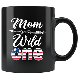 RobustCreative-Liberian Mom of the Wild One Birthday Liberia Flag Black 11oz Mug Gift Idea