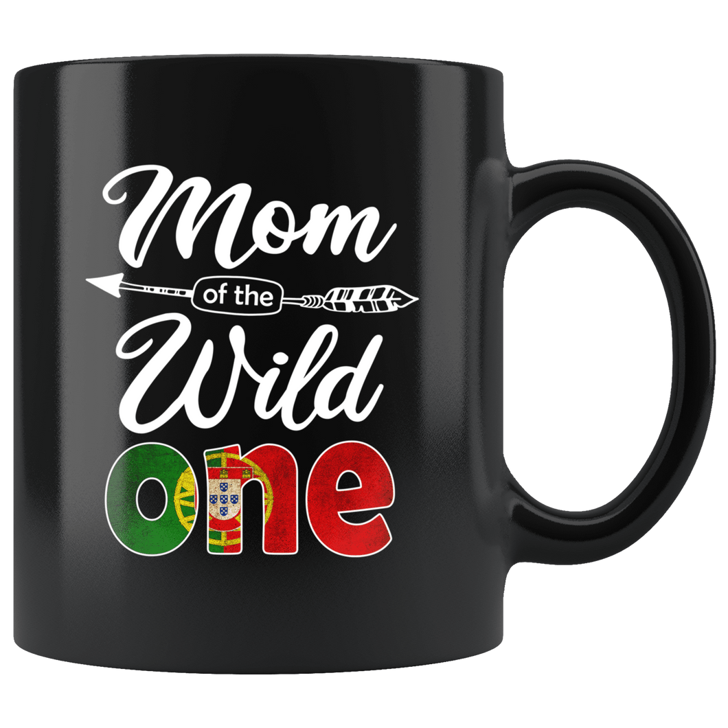 RobustCreative-Portuguese Mom of the Wild One Birthday Portugal Flag Black 11oz Mug Gift Idea