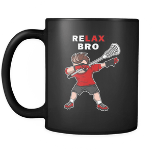 RobustCreative-ReLAX Bro Dabbing Lacrosse - reLAX Lacrosse 11oz Funny Black Coffee Mug - Stick & Ball Carry Pass Catch - Women Men Friends Gift - Both Sides Printed (Distressed)
