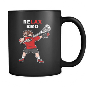 RobustCreative-ReLAX Bro Dabbing Lacrosse - reLAX Lacrosse 11oz Funny Black Coffee Mug - Stick & Ball Carry Pass Catch - Women Men Friends Gift - Both Sides Printed (Distressed)