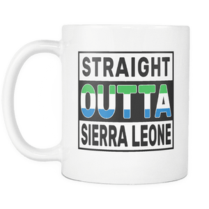 RobustCreative-Straight Outta Sierra Leone - Sierra Leonean Flag 11oz Funny White Coffee Mug - Independence Day Family Heritage - Women Men Friends Gift - Both Sides Printed (Distressed)