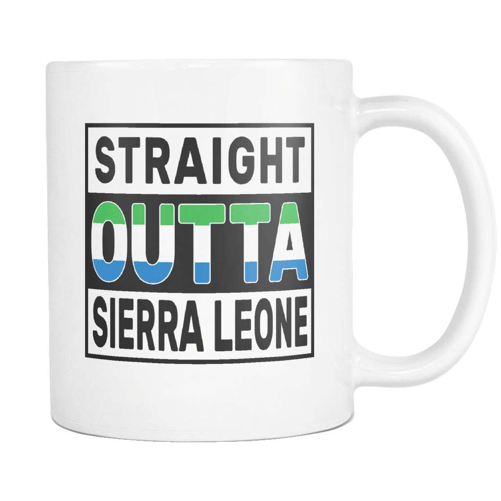 RobustCreative-Straight Outta Sierra Leone - Sierra Leonean Flag 11oz Funny White Coffee Mug - Independence Day Family Heritage - Women Men Friends Gift - Both Sides Printed (Distressed)