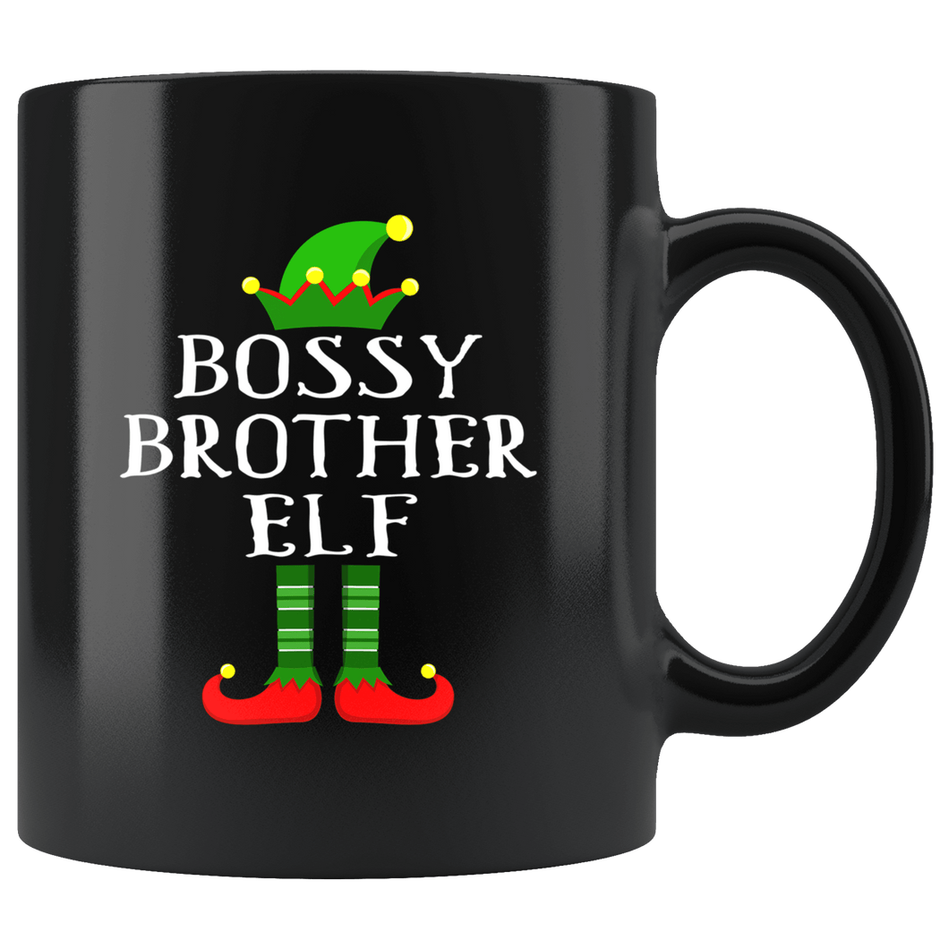 RobustCreative-Im The Bossy Brother Elf Family Matching Outfits PJ - 11oz Black Mug Christmas group green pjs costume Gift Idea