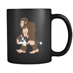 RobustCreative-Bigfoot Sasquatch Carrying Boston Terrier - I Believe I'm a Believer - No Yeti Humanoid Monster - 11oz Black Funny Coffee Mug Women Men Friends Gift ~ Both Sides Printed