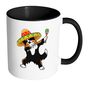 RobustCreative-Dabbing Australian Shepherd Dog in Sombrero - Cinco De Mayo Mexican Fiesta - Dab Dance Mexico Party - 11oz Black & White Funny Coffee Mug Women Men Friends Gift ~ Both Sides Printed