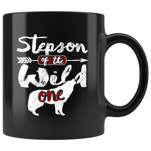 RobustCreative-Stepson of the Wild One Wolf 1st Birthday Wolves - 11oz Black Mug plaid pajamas Gift Idea