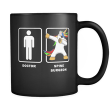 Load image into Gallery viewer, RobustCreative-Spine Surgeon VS Doctor Dabbing Unicorn - Legendary Healthcare 11oz Funny Black Coffee Mug - Medical Graduation Degree - Friends Gift - Both Sides Printed
