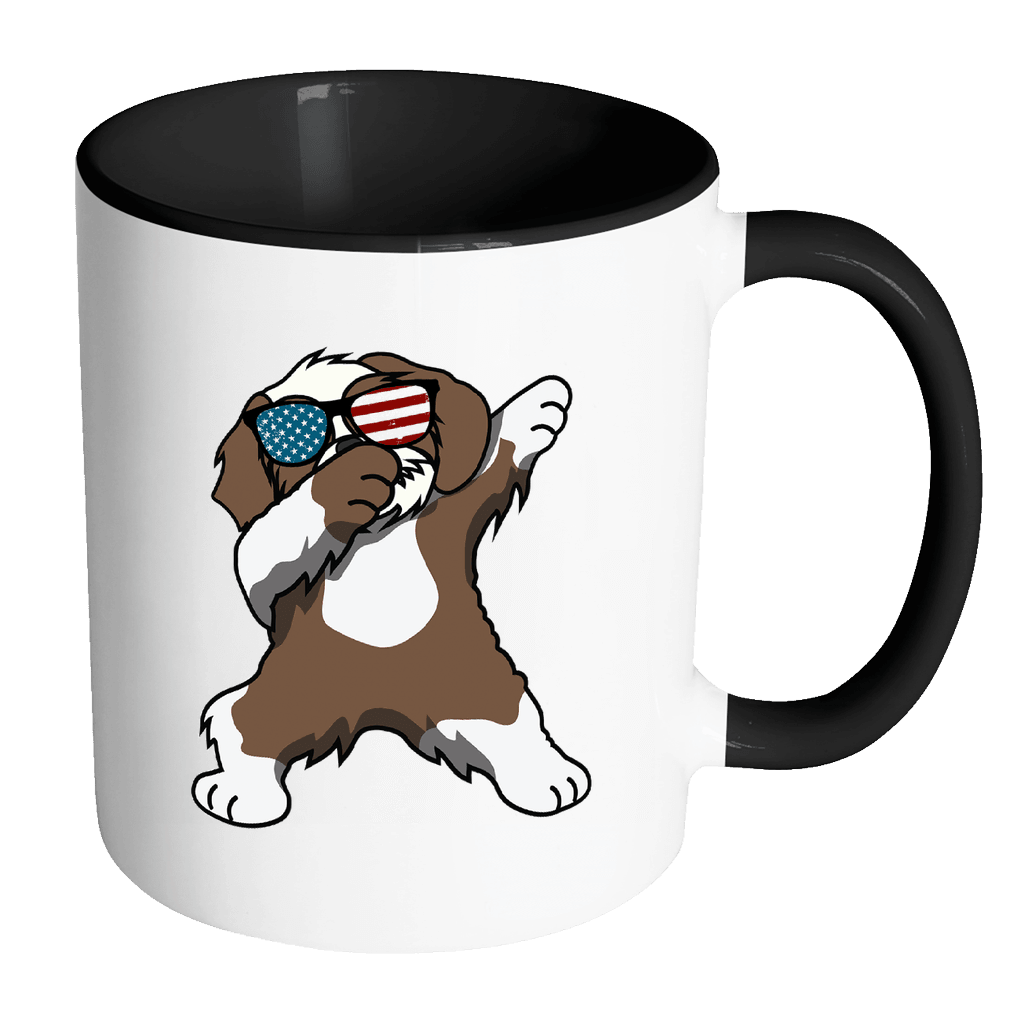 RobustCreative-Dabbing Shih Tzu Dog America Flag - Patriotic Merica Murica Pride - 4th of July USA Independence Day - 11oz Black & White Funny Coffee Mug Women Men Friends Gift ~ Both Sides Printed