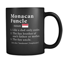 Load image into Gallery viewer, RobustCreative-Monacan Funcle Definition Fathers Day Gift - Monacan Pride 11oz Funny Black Coffee Mug - Real Monaco Hero Papa National Heritage - Friends Gift - Both Sides Printed
