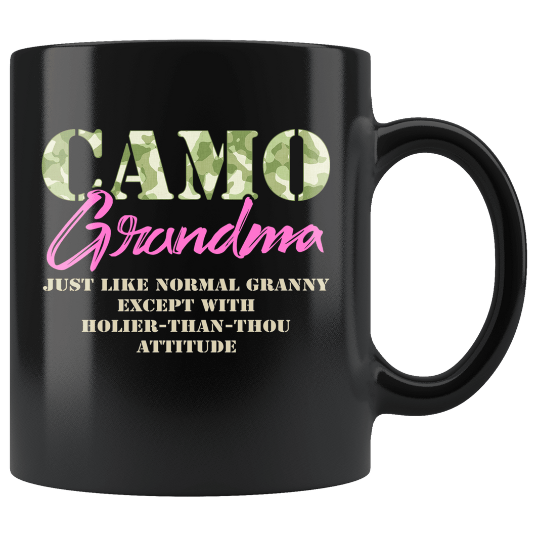 RobustCreative-Military Grandma Just Like Normal Camouflage Camo - Military Family 11oz Black Mug Deployed Duty Forces support troops CONUS Gift Idea - Both Sides Printed