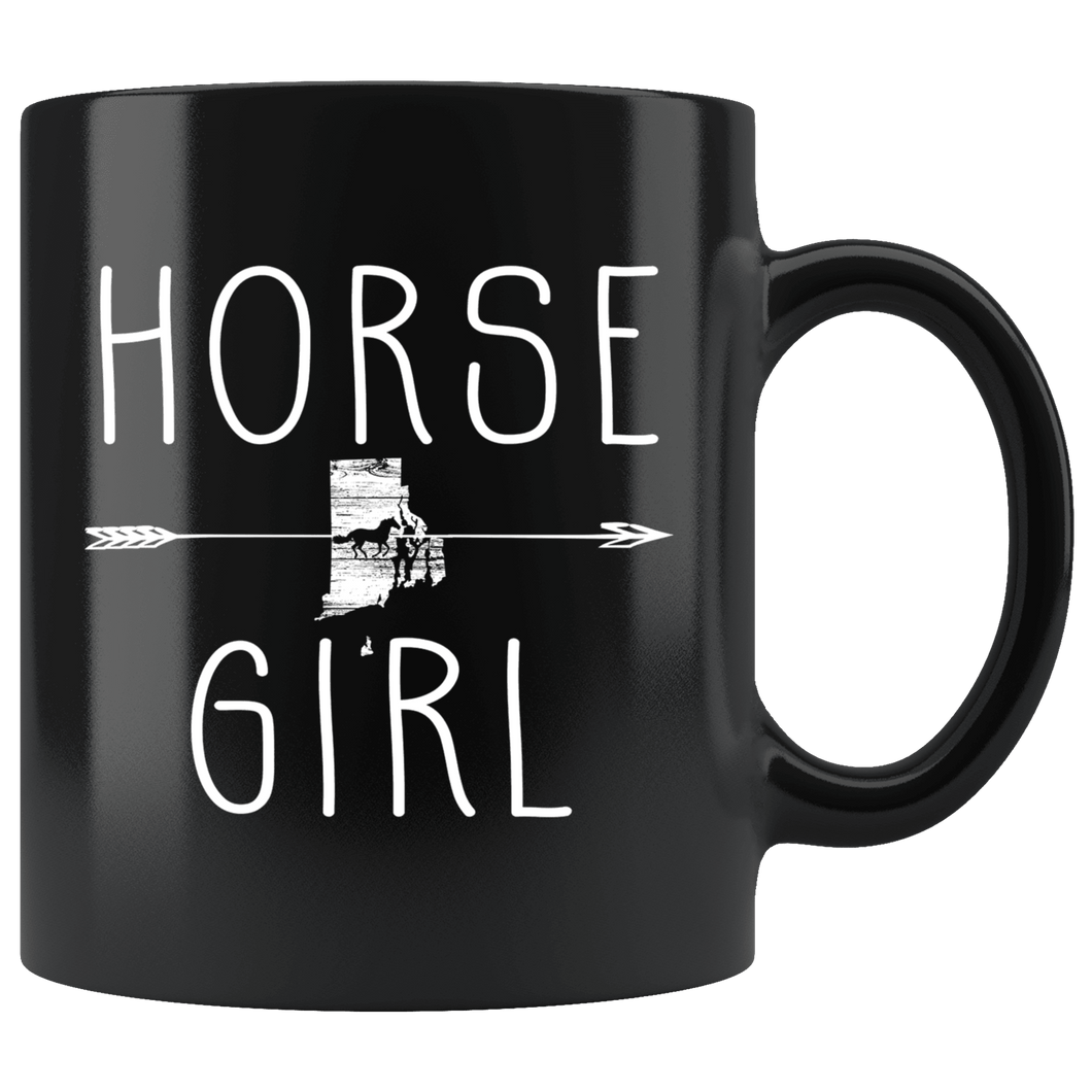 RobustCreative-Rhode Island Horse Girl Gifts Islander Shape Country for women - 11oz Black Mug Riding Lover Gift Idea