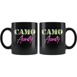 RobustCreative-Military Aunty Camo Camo Hard Charger Squared Away - Military Family 11oz Black Mug Retired or Deployed support troops Gift Idea - Both Sides Printed