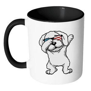 RobustCreative-Dabbing Bichon Frise Dog America Flag - Patriotic Merica Murica Pride - 4th of July USA Independence Day - 11oz Black & White Funny Coffee Mug Women Men Friends Gift ~ Both Sides Printed