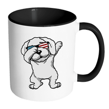 Load image into Gallery viewer, RobustCreative-Dabbing Bichon Frise Dog America Flag - Patriotic Merica Murica Pride - 4th of July USA Independence Day - 11oz Black &amp; White Funny Coffee Mug Women Men Friends Gift ~ Both Sides Printed
