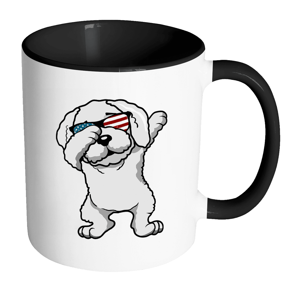 RobustCreative-Dabbing Bichon Frise Dog America Flag - Patriotic Merica Murica Pride - 4th of July USA Independence Day - 11oz Black & White Funny Coffee Mug Women Men Friends Gift ~ Both Sides Printed