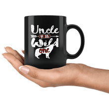 Load image into Gallery viewer, RobustCreative-Uncle of the Wild One Wolf 1st Birthday Wolves - 11oz Black Mug red black plaid pajamas Gift Idea
