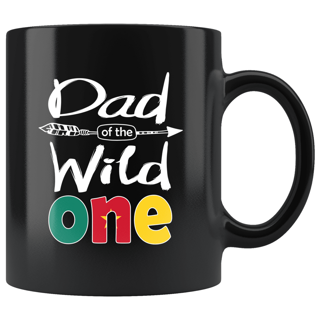 RobustCreative-Cameroonian Dad of the Wild One Birthday Cameroon Flag Black 11oz Mug Gift Idea