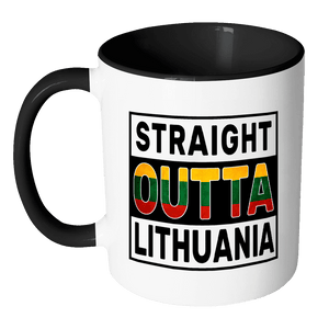 RobustCreative-Straight Outta Lithuania - Lithuanian Flag 11oz Funny Black & White Coffee Mug - Independence Day Family Heritage - Women Men Friends Gift - Both Sides Printed (Distressed)