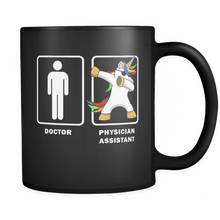 Load image into Gallery viewer, RobustCreative-Physician Assistant VS Doctor Dabbing Unicorn - Legendary Healthcare 11oz Funny Black Coffee Mug - Medical Graduation Degree - Friends Gift - Both Sides Printed
