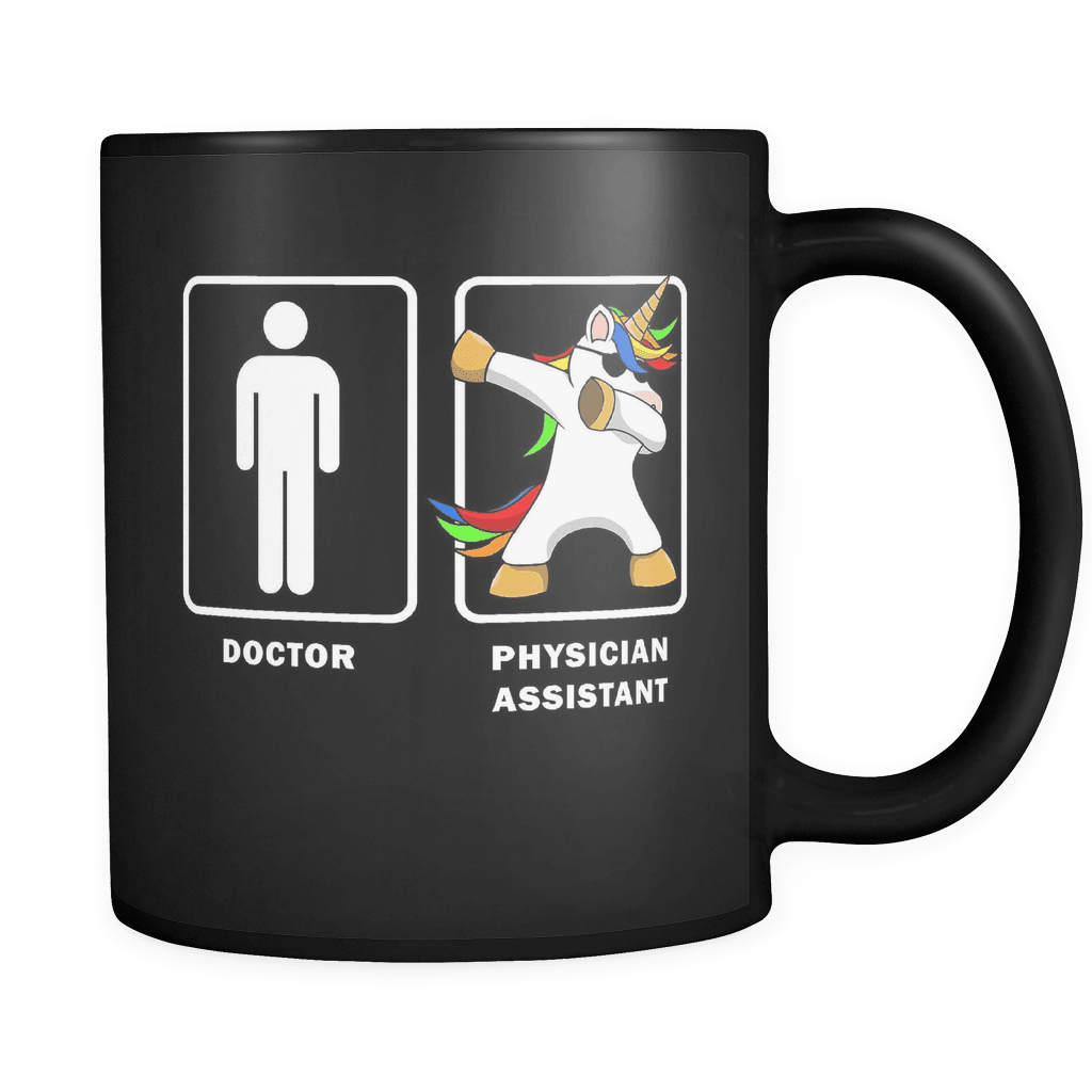 RobustCreative-Physician Assistant VS Doctor Dabbing Unicorn - Legendary Healthcare 11oz Funny Black Coffee Mug - Medical Graduation Degree - Friends Gift - Both Sides Printed