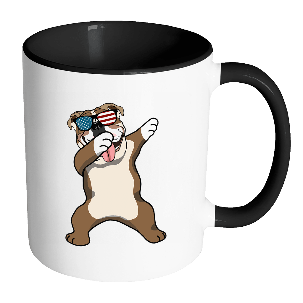 RobustCreative-Dabbing English Bulldog Dog America Flag - Patriotic Merica Murica Pride - 4th of July USA Independence Day - 11oz Black & White Funny Coffee Mug Women Men Friends Gift ~ Both Sides Printed